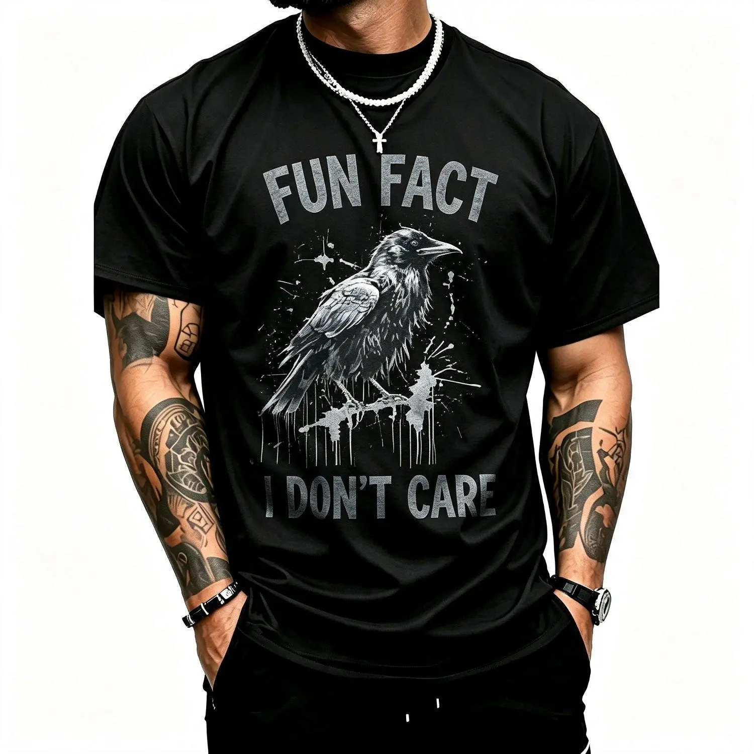 Halloween Funny Fun Fact I Do Not Care Blackbird Crow Graphic Printed T Shirt Casual Style Tee Apparel
