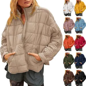 Fisace Women's Christmas Oversized Lightweight Down Coat Long Sleeve Zip Packable Short Puffer Jackets Womenswear Top