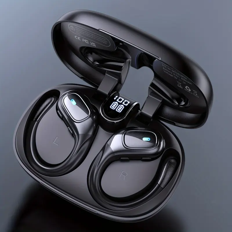 New Wireless Earphones, Earbuds For Running Sports, 75Hrs Playback HD Stereo Audio LED Display, Over-Ear Headphones Earphones With Earhooks, ENC Noise Cancelling Headset Built-in Mic