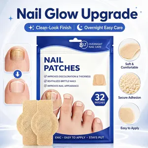 Gentle 32Pcs Yellow Nail Care Patches, 8-Hour Overnight Nail Treatments for Thick, Discolored Toenails, Daily Use for Sensitive Adults