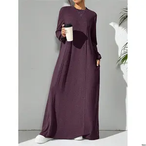 SpringAutumn MulvariWomen sCasualSolidColorMaxiArabicStyleDress ModestLongSleeveDressPerfectForBeach / Casual Vacation / Homewear / DailyWearWinterLongDresscasualLongDress
