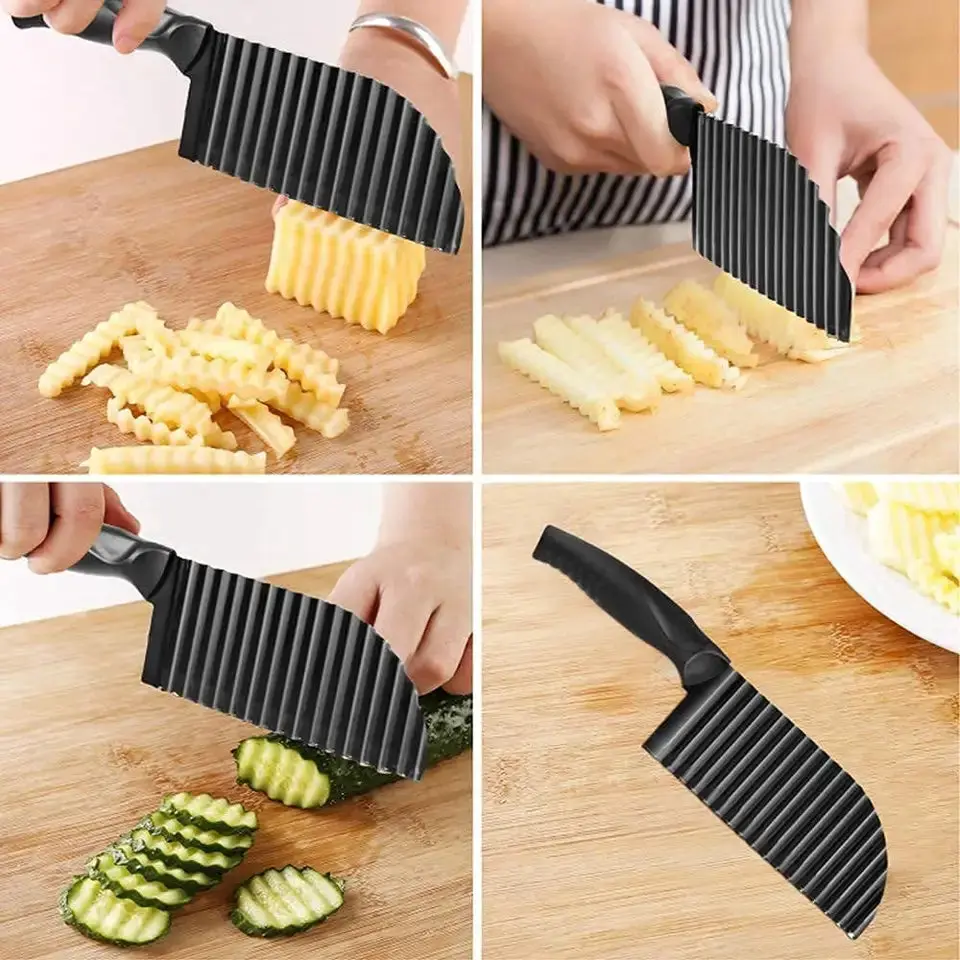 Billy Wavy Crinkle Cutting Knife - Black Handle, Durable Design for Versatile Use