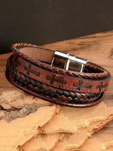 Men's Vintage Cross Design Handwoven Leather Bracelet, Street Style Party Jewelry Accessory, Daily Wear Fashion Gift