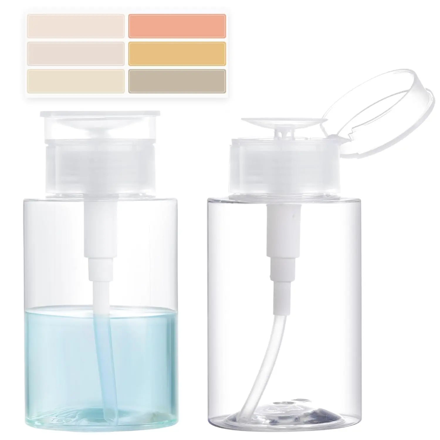 2 Pack Push Down Pump Dispenser, Empty Pump Bottle Dispenser with DlY Lables for  Polish, Makeup Remover, , Facial Toner 5.1oz/150ML