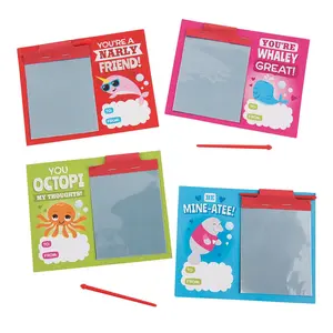 12-Piece Valentine’s Day Sea Life Creatures Mini Magic Screens, Magic Scratch Desk Accessory for To/From Space Themed Gifting (Office Stationery & Supplies)