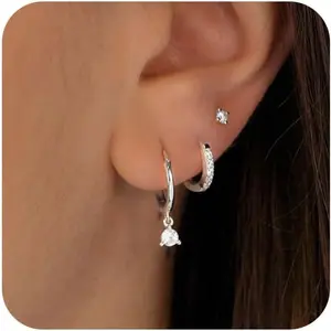 Gold Earrings for Women Trendy Set of 3 Pair Dainty Gold Dangle Small Hoop Stud Earrings for Women  Plated Huggie Hoop Earrings for Women Cartilage Second Hole Earrings Stack for Women