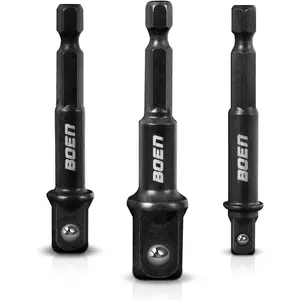 Impact Grade Socket Adapter Set, 3-PCS Drill Bit Adapter with Bit Holder, Sizes 1/4", 3/8", 1/2", 1/4-Inch SAE Hex Shank, Cr-V with Black Phosphate Finish