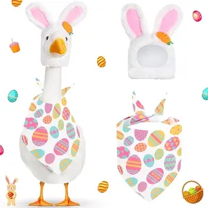 Easter Porch Decoration Goose Set, Fits 23 Inch Cement Goose Lawn Statue, Includes Fabric Rabbit Hat, Egg Skirt Collar, Headscarf, Garden Party Bow, Decorative Props