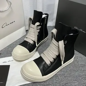 Men's and women's identical high-top sports leather shoes, with widened design for the laces and side zipper design Footwear