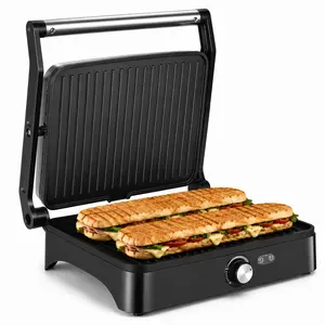 OSTBA 4-Slice Indoor Panini Press Grill & Sandwich Maker, 1200W Electric Grill, Adjustable Temperature Setting, 180-Degree Open Design, Non-Stick Surface, Removable Drip Tray