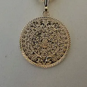 (7) # 2  Calendario azteca penddant and chain 14k Gold Laminated