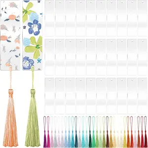 60 Pcs Acrylic Bookmark Blanks & Tassels, Unfinished Transparent Acrylic Bookmarks, Double Sided DIY Rectangle Bookmarks for Christmas Gift (1.3 x 4.7 Inch)