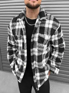 Men's Double-Sided Polar Fleece Shirt Jacket, Warm Plaid Flannel Shacket for Fall & Winter, Casual, Perfect Christmas Gift