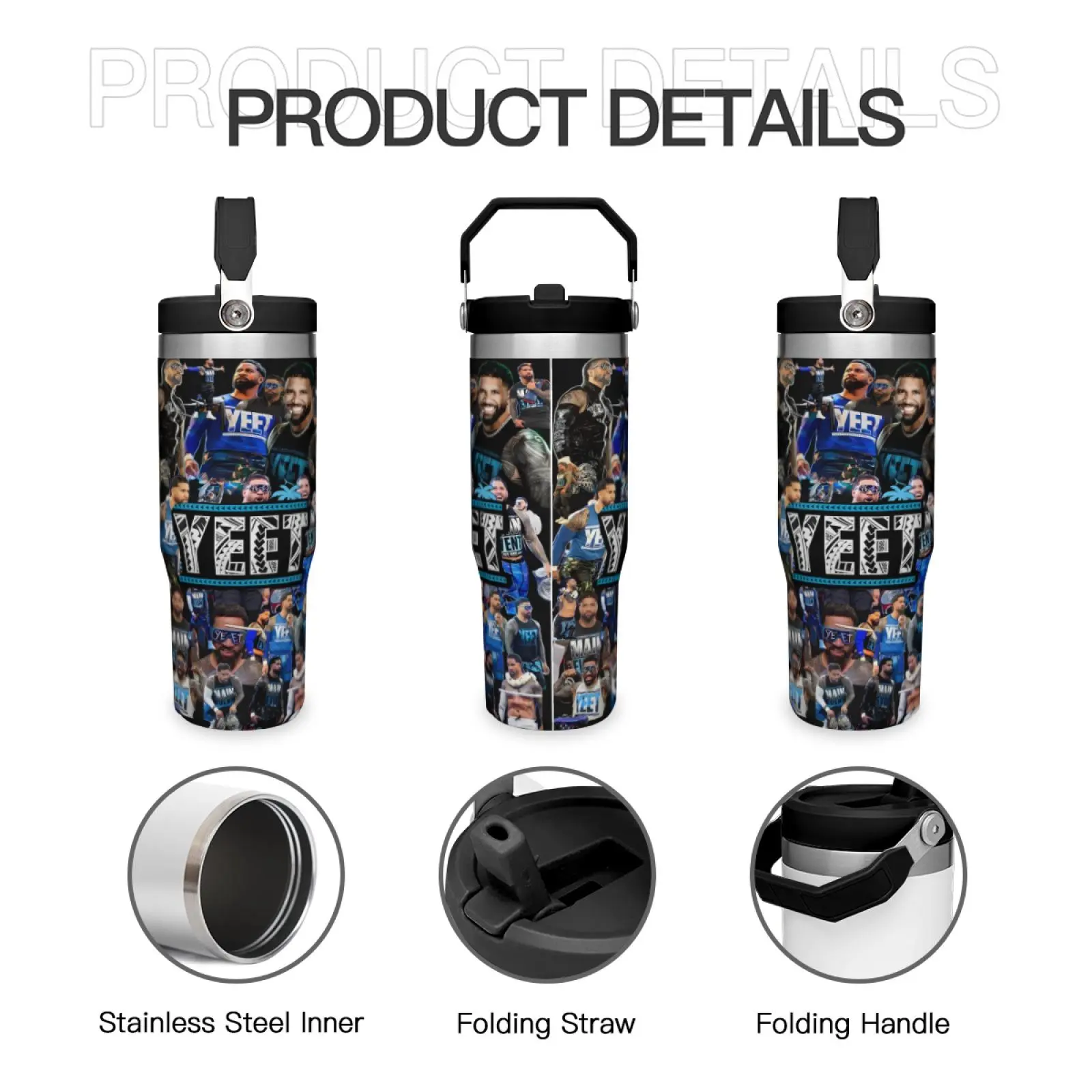 30 Ounce Stainless Steel Tumbler - Stylish Jey Uso Pattern Insulated Water Bottle, Durable Stainless Steel Thermos & Flask, Multi-Purpose Drinking Cup for Home, Office, School & Daily Use, Thoughtful Boyfriend Gift & Summer Cool Drinkware