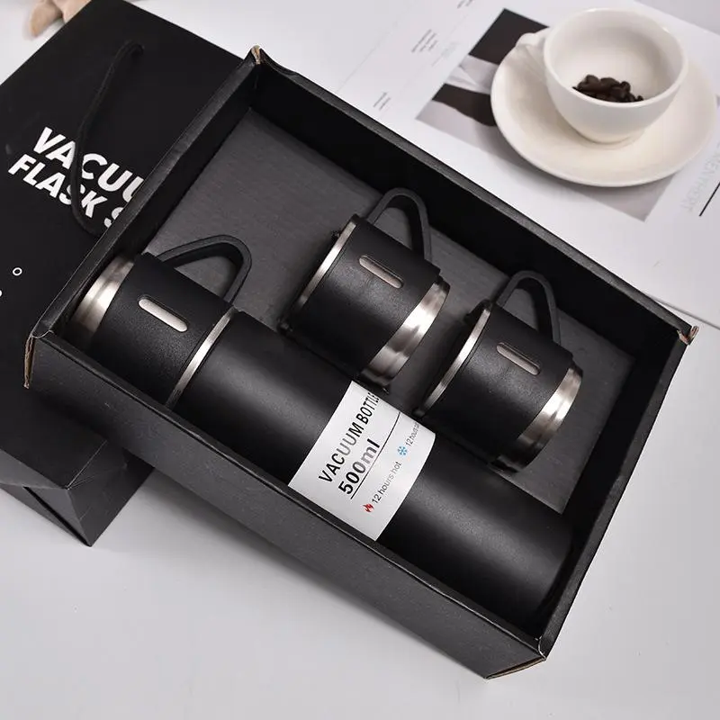 Gift box insulated cup set, 16.9 ounce stainless steel hot and cold vacuum insulated cup, one cup with 3 lids and gift box, multiple colors