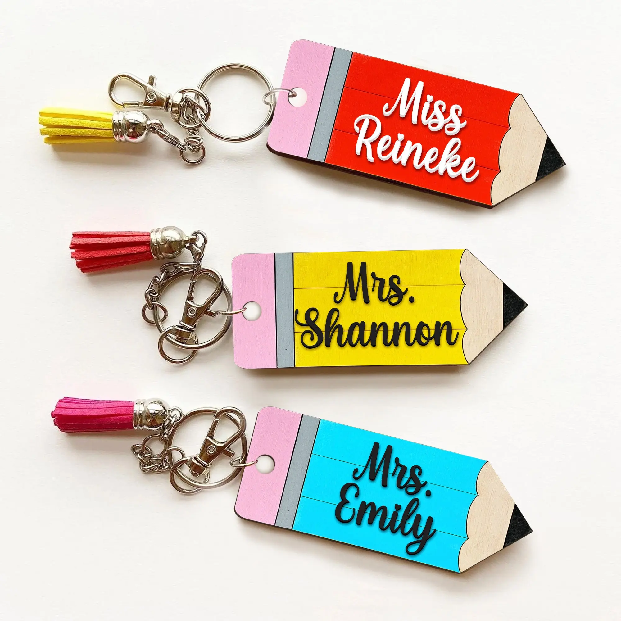 Teacher Name School Appreciation Gift, Personalized Pencil Keychain, Favorite Educator, Custom Keychain, Wooden Keychain