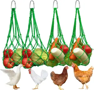 Chicken Vegetable Fruit Hanging Feeder 4 count,  String Bag with Hook for Chicken Coop Toys, Poultry Feeding Tool for ,Duck,Goose(Green)