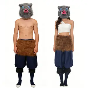 Hashibira Inosuke latex mask costume set, 1:1 realistic mask and complete set of costumes, suitable for anime cosplayers and collectors, Halloween themed party costume accessories