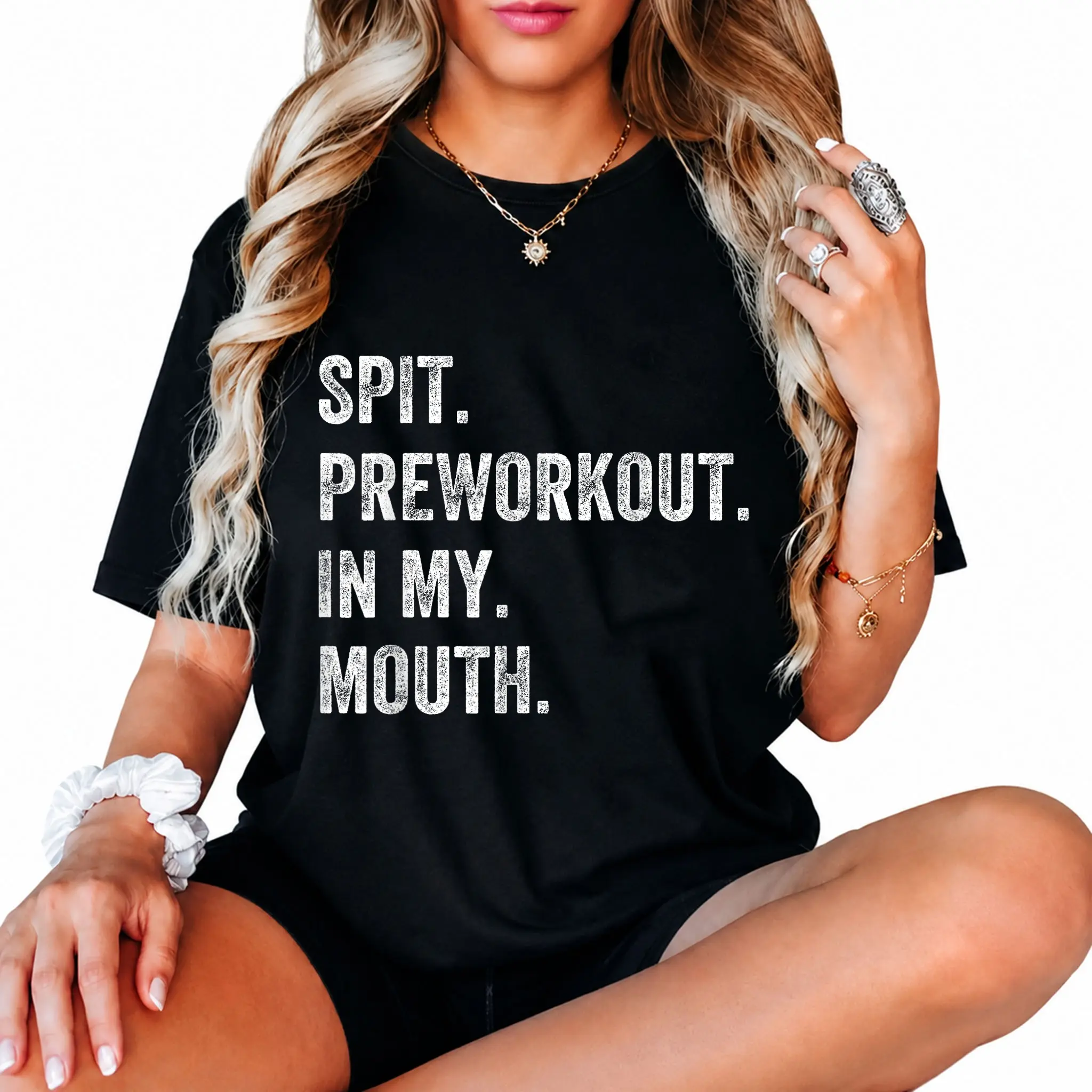 Women's 100% Cotton Graphic Workout Top, Funny "Spit Preworkout In My Mouth" Gym Tops for Everyday Wear, Workout Tops