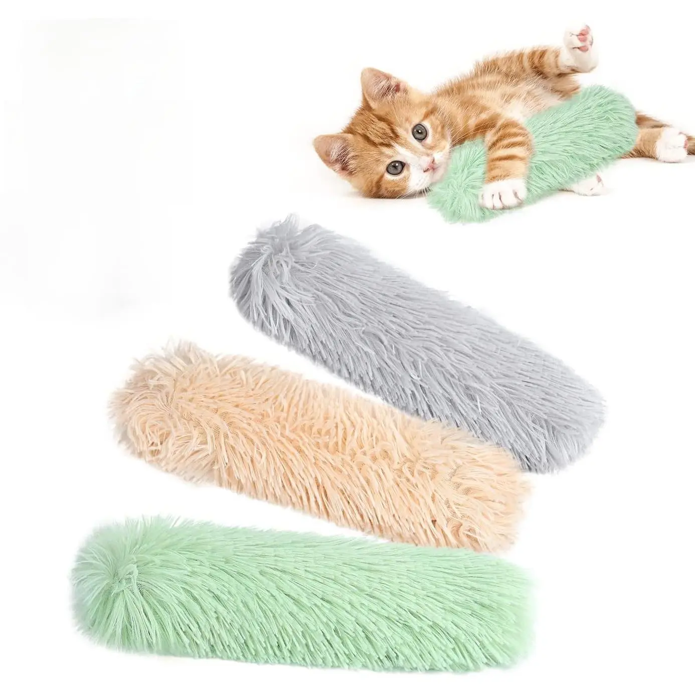 3-Pack Soft Plush Cat Toy Pillows - Crinkly Sound, Built-in Catnip, Interactive Indoor Kitten Kicker, Encourages Fun, Promotes Exercise, Durable Design