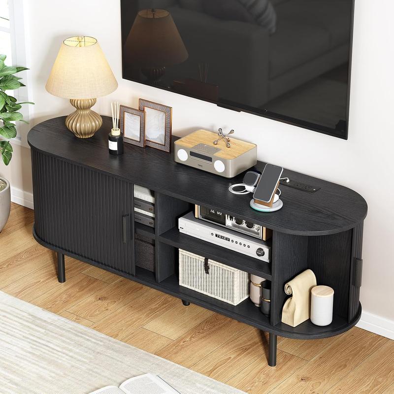 【Valentine's Day Gift】ONBRILL Modern Wood TV Stand with Storage and Shelves to Fit up to 80" TVs, Living Room Furniture