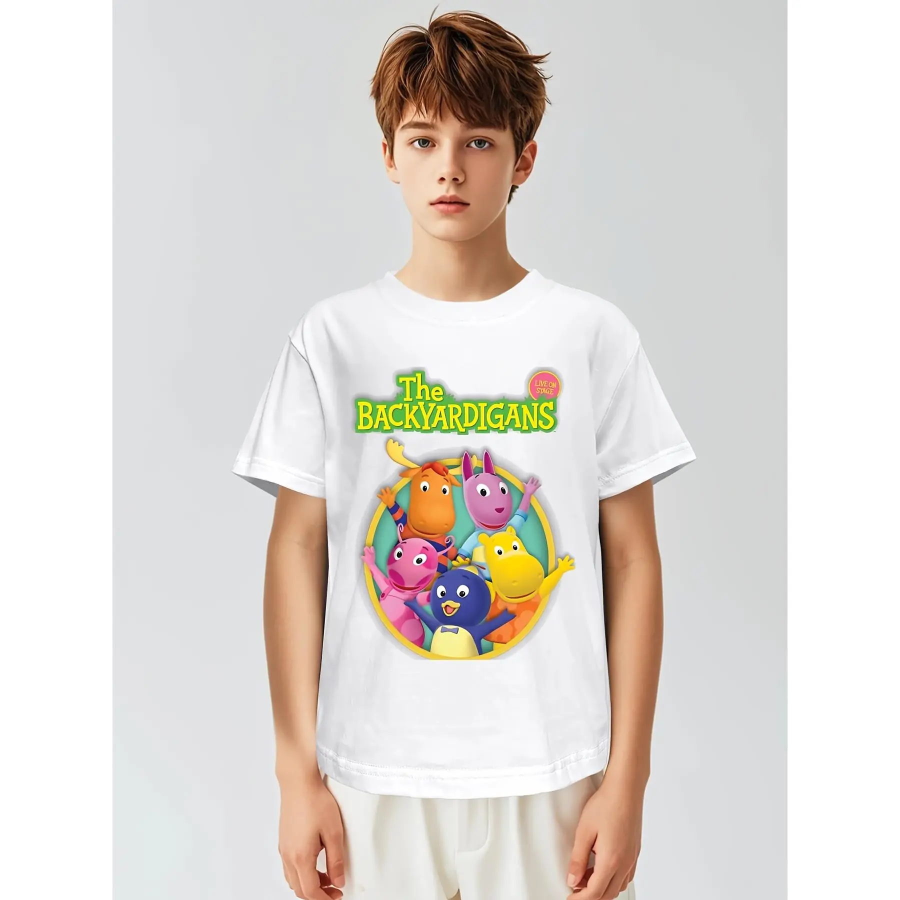 Kids' Backyardigans Cotton Print T-Shirt - 1pc, Regular Fit, Soft Breathable Short Sleeve Crewneck, Character-Themed Colorful Boys' T-Shirts, Casual Summer Playwear for Girls Too, Sizes 2T-16, Ideal for Outdoor & Everyday Use, Character-Themed Boys' T-Shi