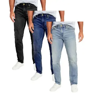 Men's 3-Pack Flex Stretch Slim Straight Jeans with 5 Pockets Denim Fabric Menswear Belt Breathable