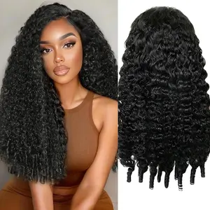 [BB Face Live] Burmese Curly Half Wig Human Hair 3 in 1 Glueless Wig For Black Women 180% Density With Drawstring Ponytail No Lace Seamless Flip Over  Headband Wig Beginner Friendly