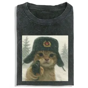 WACKY CAT Unisex Vintage Crew Neck Regular Fit Cotton Fabric Casual Comfort Breathable Short Sleeve Funny T-shirts Fashion Men&Women's Top for Daily Wear 102208