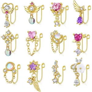12Pcs Fake Nose Ring for Women Dangling Nose Cuffs Faux Clip on Nose Ring for Non Pierced Nose