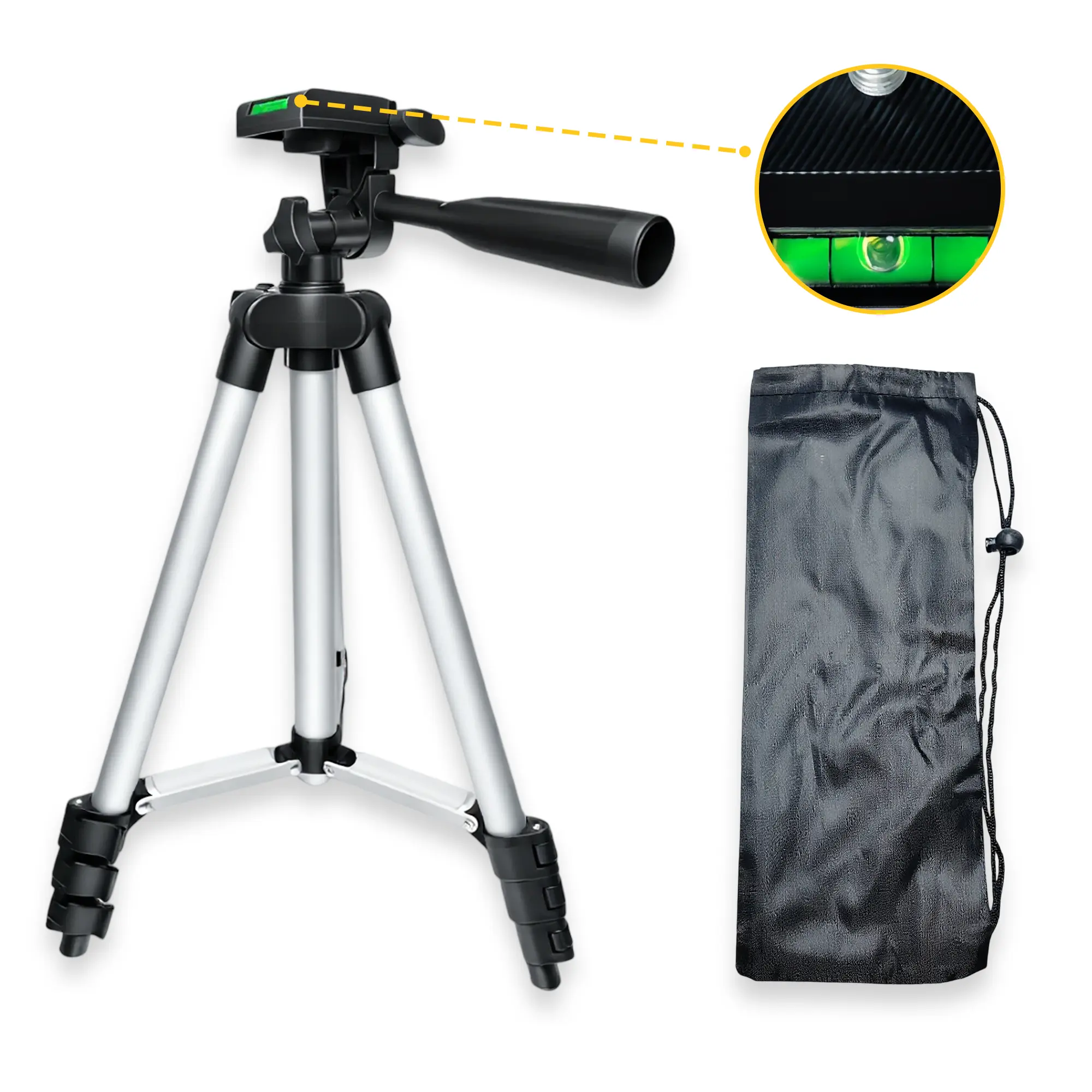 GloBest Height Adjustable Laser Level Tripod, 43.3" Aluminium Alloy Adjustable Stand with Bubble, Quick Release Plate, 1/4"-20 Thread Mount for Camera, Projector (Extendable Tripod Stand)