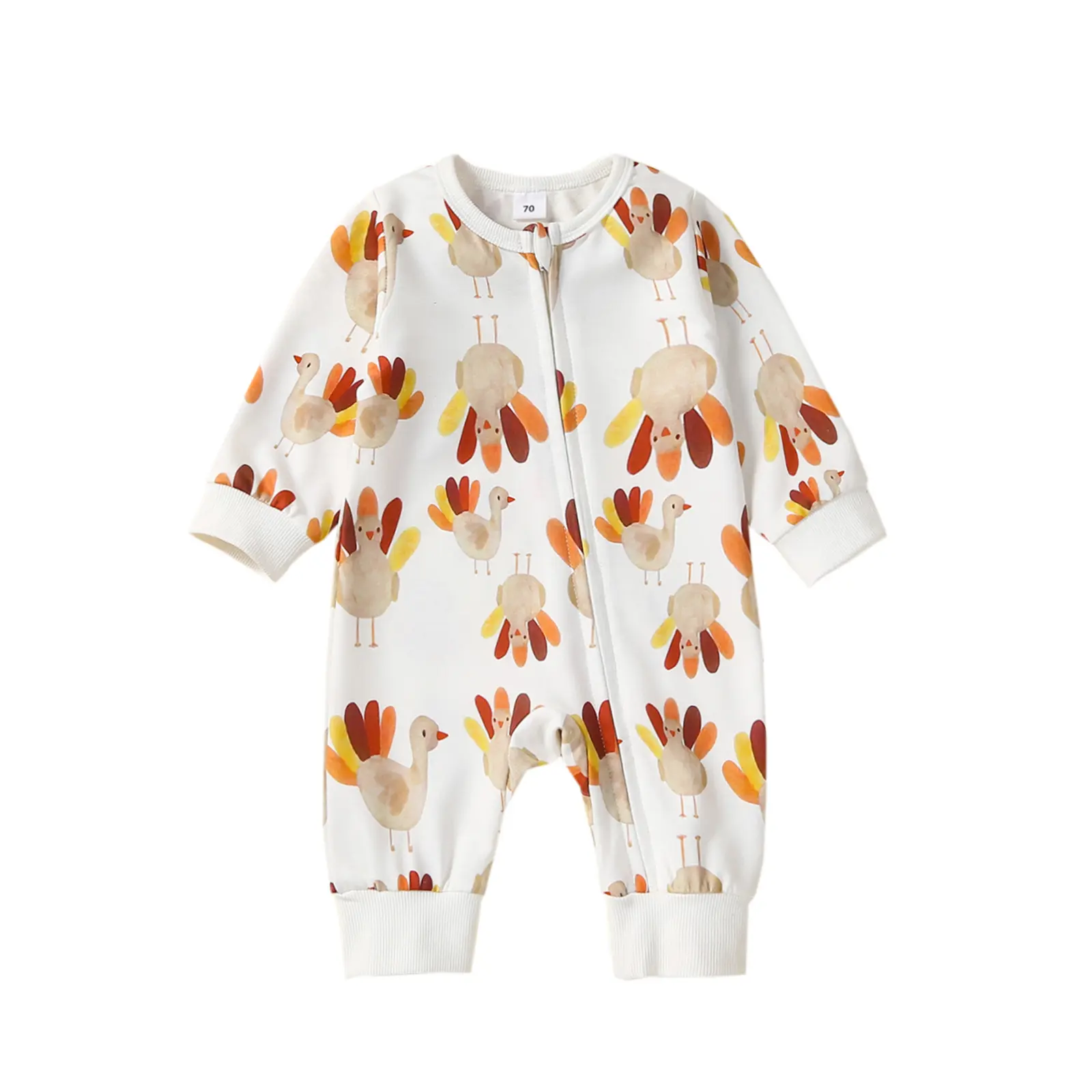My First Thanksgiving Day Newborn Baby Girl Boy Outfit Zip Up Romper Jumpsuit Long Sleeve Onesie Turkey Costume