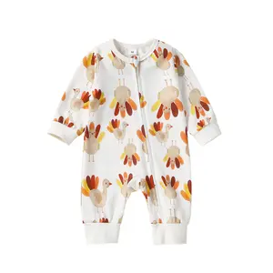 My First Thanksgiving Day Newborn Baby Girl Boy Outfit Zip Up Romper Jumpsuit Long Sleeve Onesie Turkey Costume
