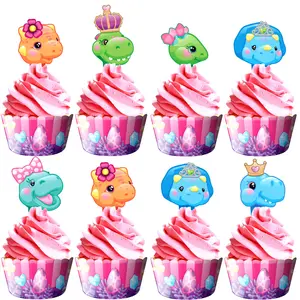 Girl Dinosaur Cupcake Toppers & Girl Dinosaur Cupcake Wrappers