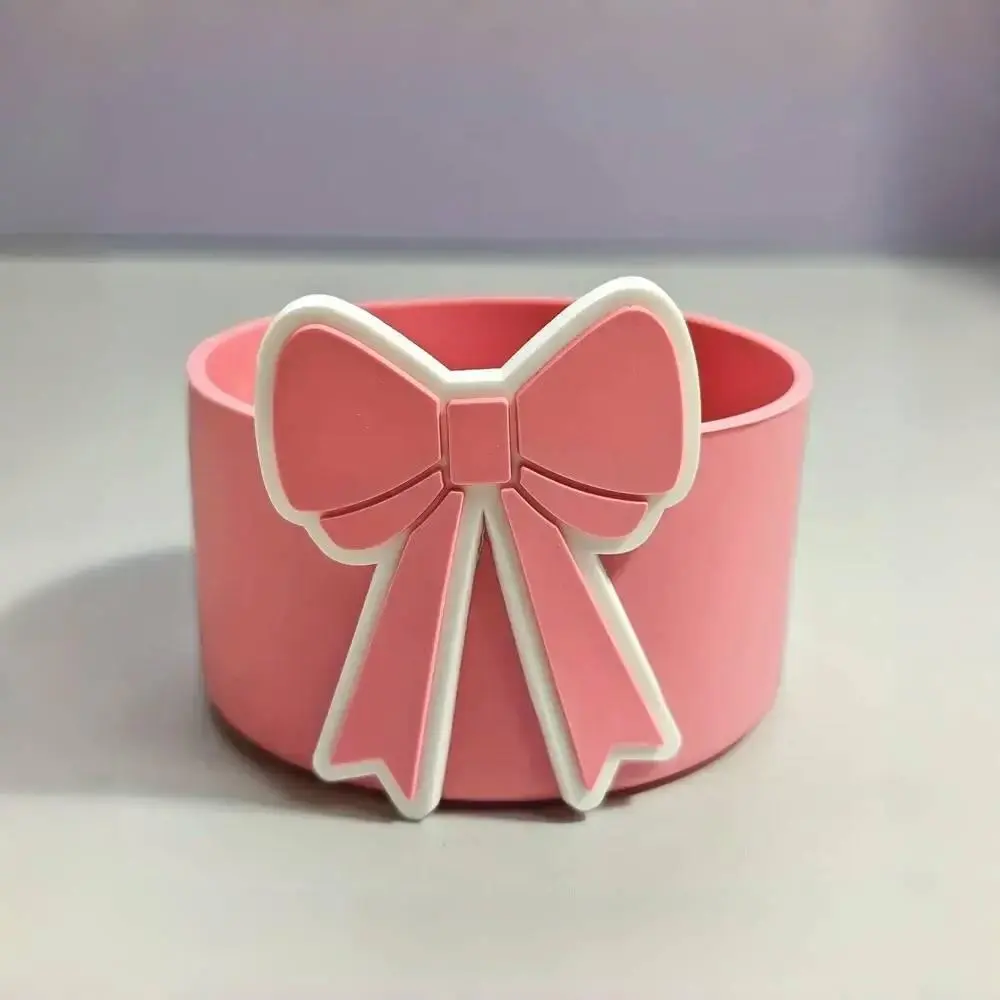 Cute Bow Silicone Cup Sleeve, Anti-Slip Base, Mixed Colors, Fits 40oz/30oz Bottles, Durable Silicone, Water Bottle Accessory, Tumbler