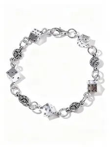 Adjustable Silver Color Dice Cross Bracelet, Retro Streetwear Style, Men's Jewelry Gift Set with Elegant Box, All-Season Accessory