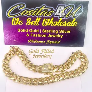 Cuban Bracelet Mens Yellow Gold Filled Monaco Style Oro Laminado pulsera Hombre
