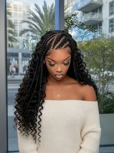 26 Inch Full Lace Bohemian Curly Braided Wig for Women, Synthetic Knotless Braids with Natural Baby Hair, Daily & Party Wear