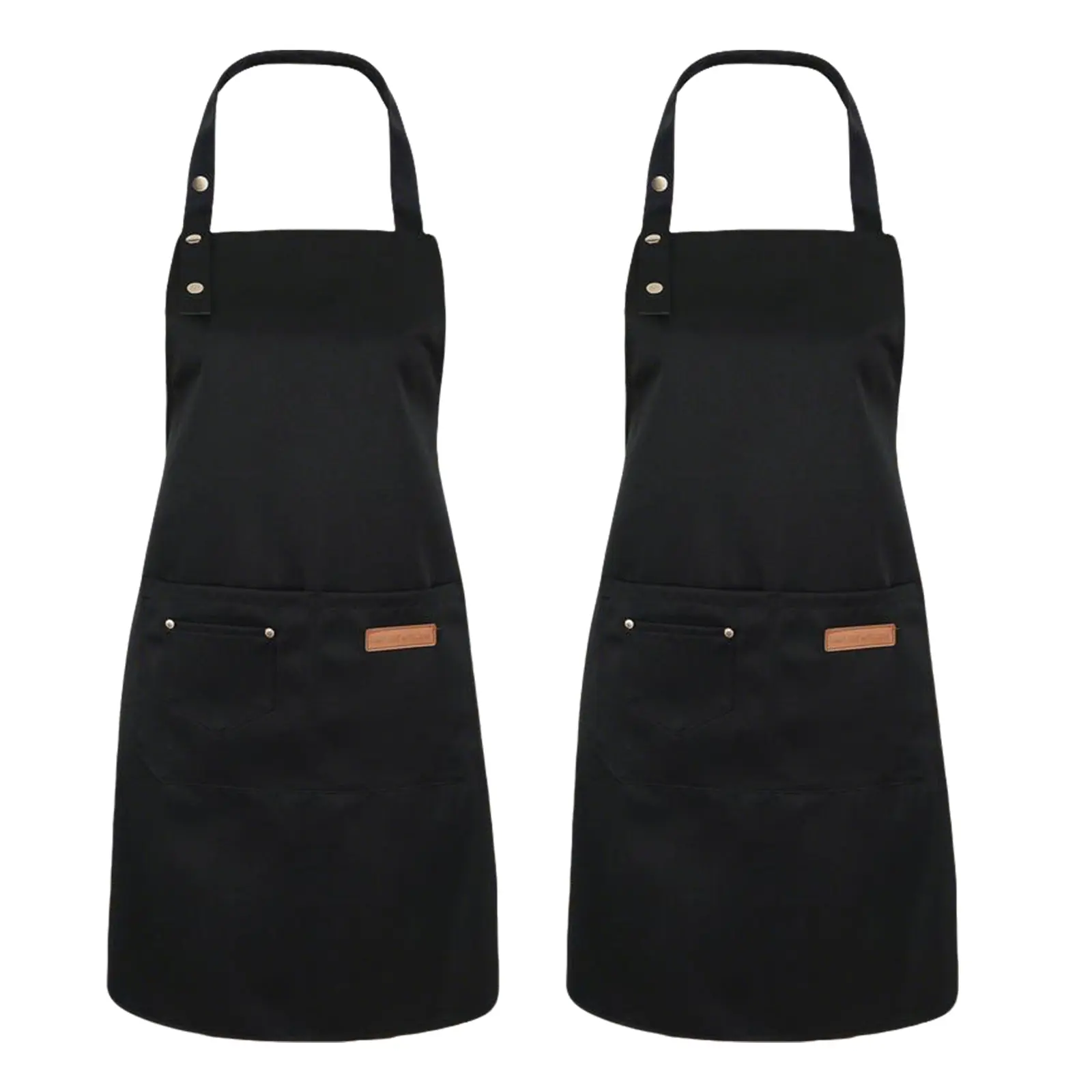 Women's 2-Pack Cotton Kitchen Cooking Aprons - Black, Full Coverage, Adjustable Straps, Stain-Resistant Fabric, Large Pocket for Baking, With Pocket