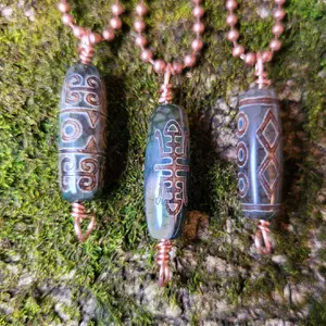 Energy DZI Tibetan Agate Necklace, Amulet Tibet  Drum, Anniversary Birthday Engagement Gift for him or her, DZI Agate Necklace