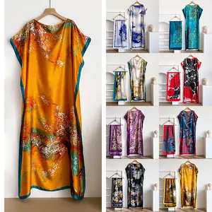 Women Print Cape Shawl & Scarf Set,Elegant Floral Print Short Sleeve Long Skirt with Scarf Loose Fitting Robes Dress