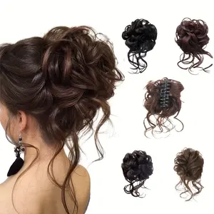 Natural Fluffy Long Beard Hair Wig - Messy Wavy Curly Flower Bud Bun Grab Clip Ponytail Extension - Easy To Wear, Quick Style Plate For Daily Use, Lazy Style Claw Hair Clip