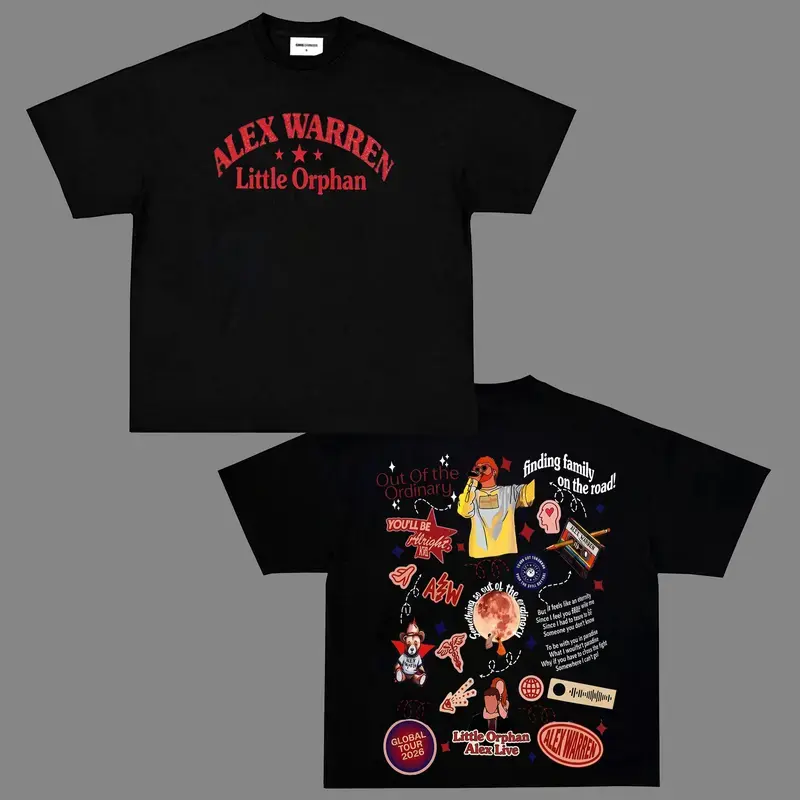 Alex Warren Little Orphan 2026 Tour T-Shirt - Vintage Wash Graphic, Oversized, Short-Sleeve, Seamless, Ribbed Fabric, Round Neck, Soft, Stylish, Casual Streetwear Tee, Y2000 Internet Fashion