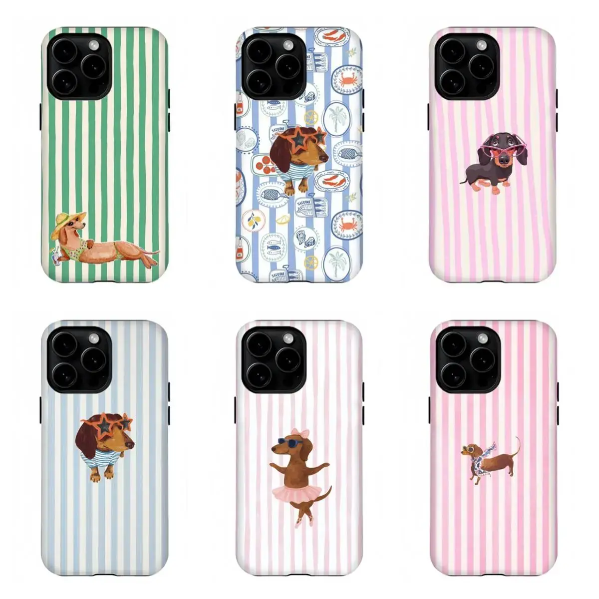 Cute Stripes Dachshund iPhone Case for iPhone 17 16 15 14 13 12 11 Pro Max & Samsung 22-26Galaxy