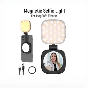 Magnetic Selfie Light For MagSafe iPhone,CRI95 700lx/0.3 Folding LED Phone Fill Ring Lighting with Mirror for Make