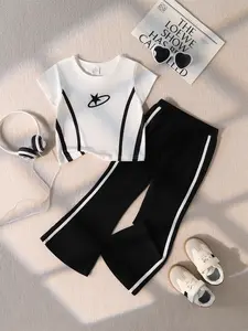 Girls' Summer Set, Casual Daily Wear, Soft & Comfortable Design, Perfect for Outdoor Activities, Ages 4-8 Years Old