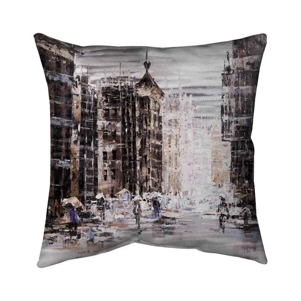 Begin Home Decor 5542-1818-ST41 18 x 18 in. Industrial Abstract City Beige Outdoor Throw Pillow - Decor