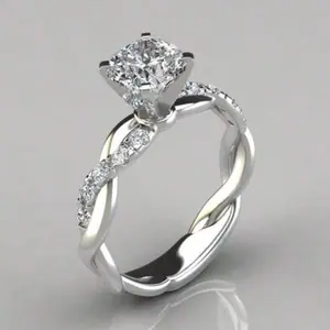 Beautiful Four Prong Round Engagement Ring for Women, Fashion Ring with Rhinestone, Cross Twisted Zirconia Ring, Holiday Jewelry Gifts for Women