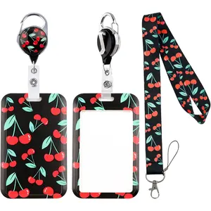 Cherry Lanyards for ID Badges, Sweet Fruit ID Badge Holder with Lanyard Retractable Badge Holder Reel, Nurse Teacher Office Gifts