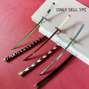 10inch 25cm Metal Alloy Katana Action Figure Mini Small Handheld Ainme Demon Sword Figurine Green Iron Ninja Knife Damascus Sword Blade Real Size Japanese Katana Original Samurai Sabre Toy Gift